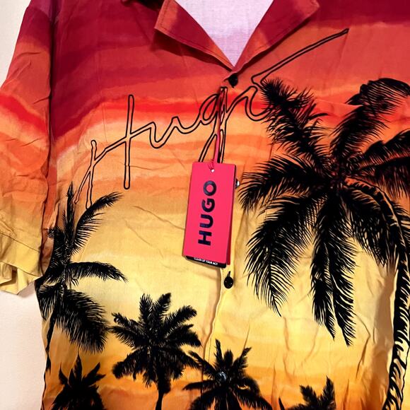 HUGO by Hugo Boss Ellino Men's Relaxed-Fit Sunset-Print Shirt Sz M - Picture 3 of 7